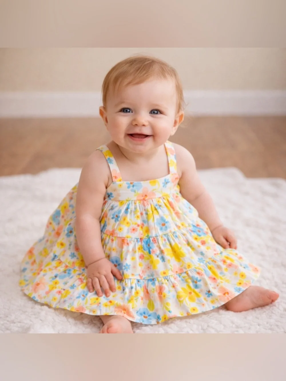 Old Navy Baby Girl Floral Tiered Dress 6-12M Pastel‎ Spring Summer